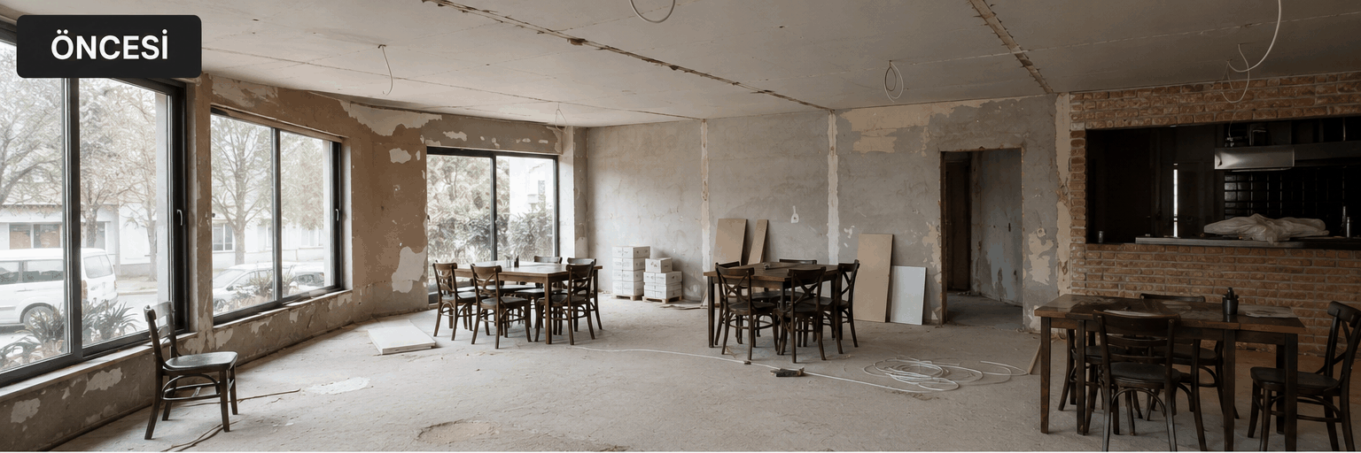 Otel, Fabrika, Kafe, Restoran ve Klinik İç-Dış Mimarlık öncesi örnek görünüm